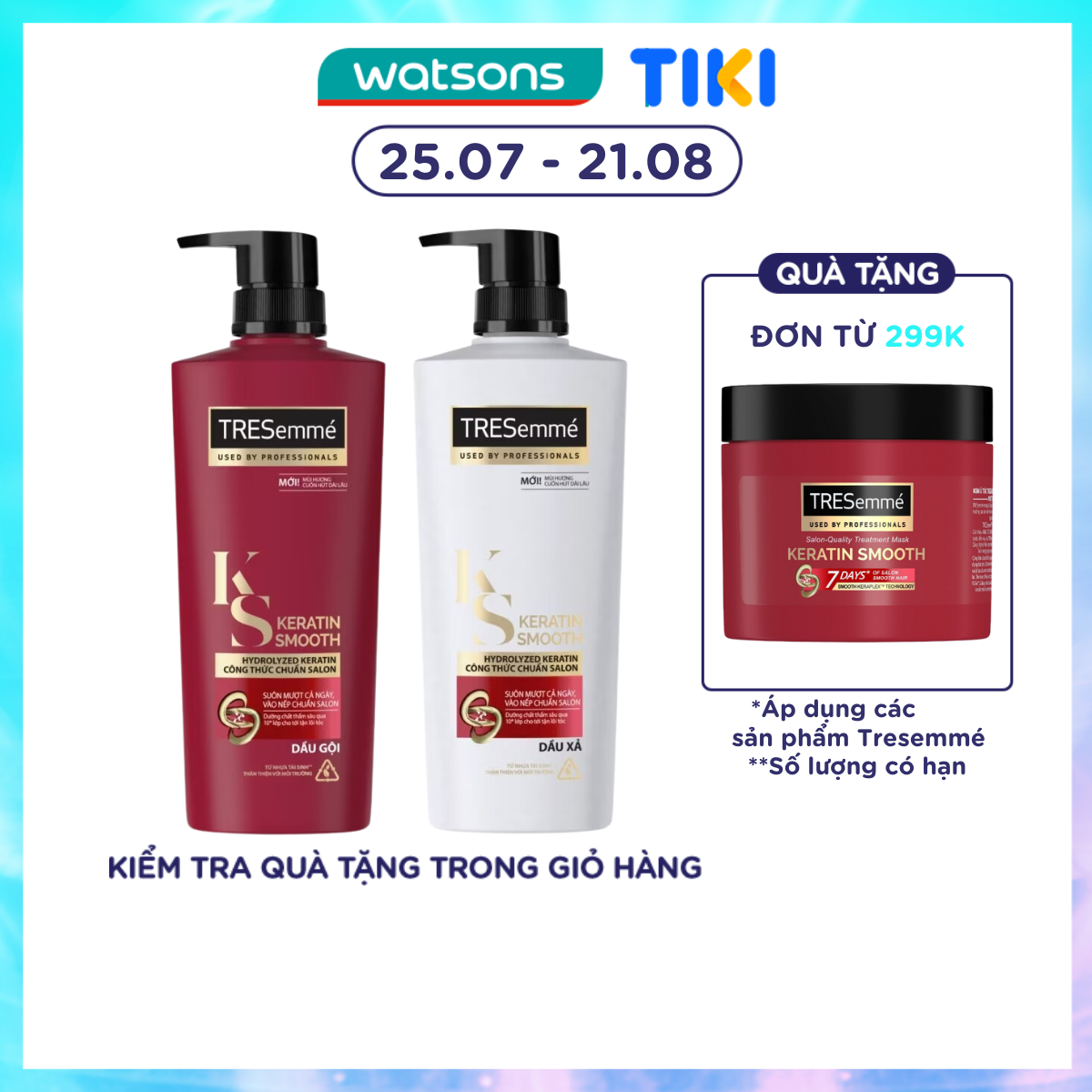Combo Gội Xả Tresemmé Keratin Smoooth Dầu Gội 480g+ Dầu Xả 480g