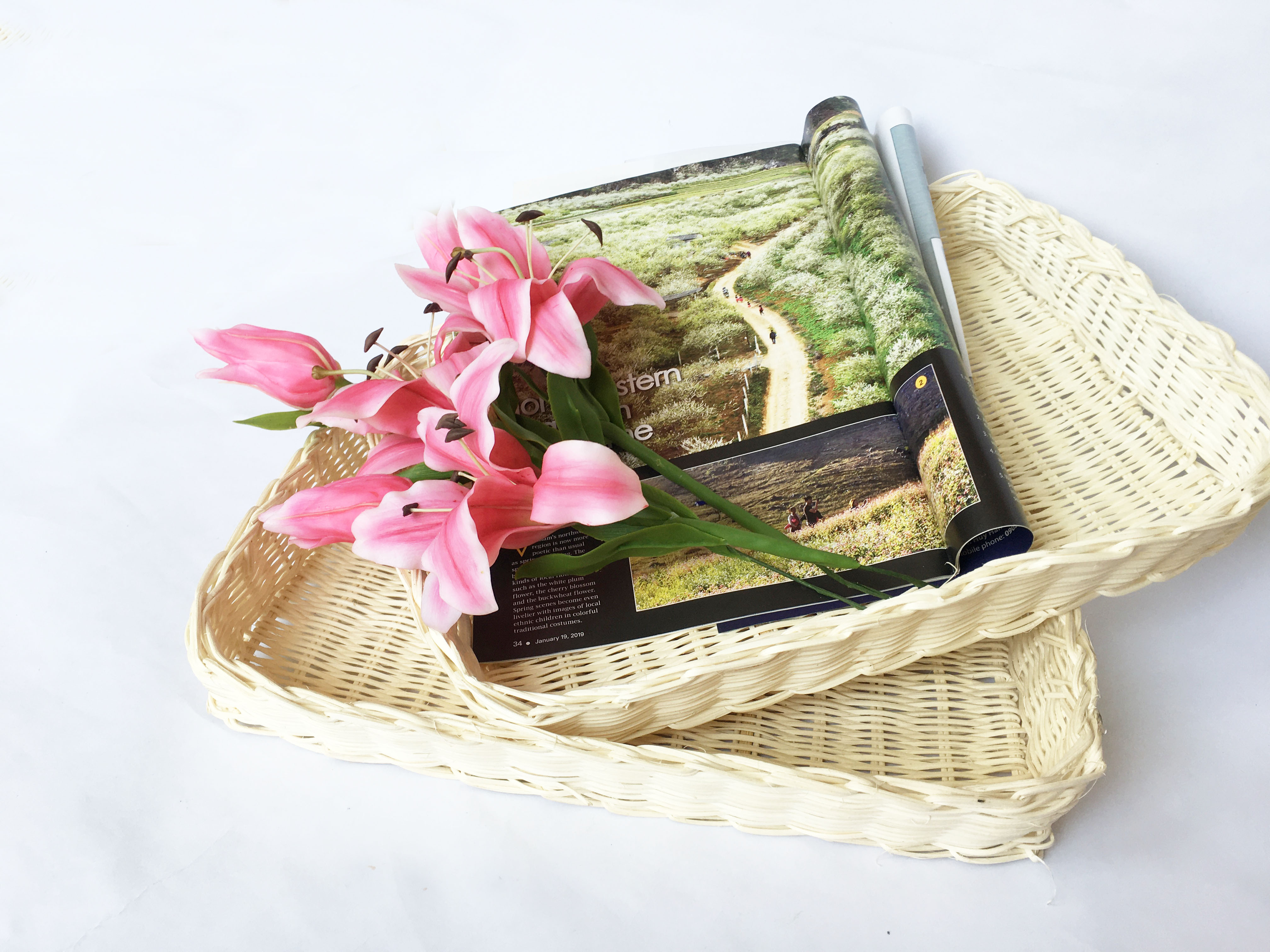 Khay mây đan bằng mây tự nhiên Khay chữ nhật KT D32xR22xC5.5cm đựng đồ, decor, trang trí bằng mây