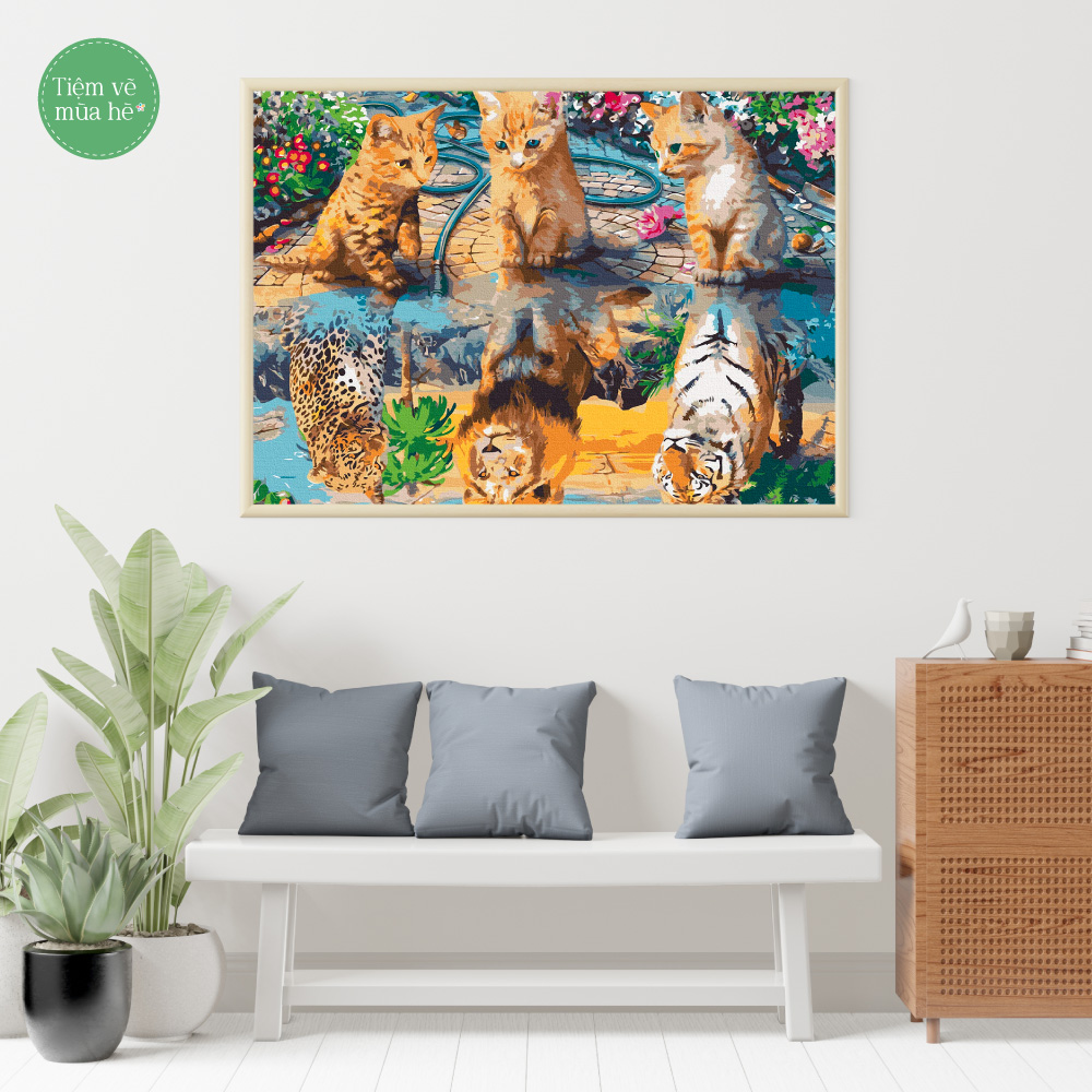 Tranh số hóa  - Ba chú mèo đã căng khung 40x50cm 28 màu