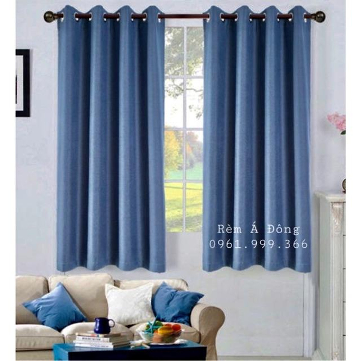 Rèm vải thô màu xanh dương - Cao cố định 2.0m