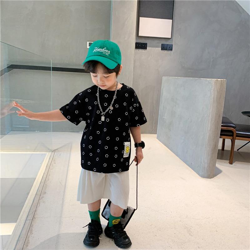 Áo thun bé trai Hàn Quốc ngắn tay cotton in hình mặt cười cá tính cho bé đi học đi chơi Magickids Quần áo trẻ em AO22033