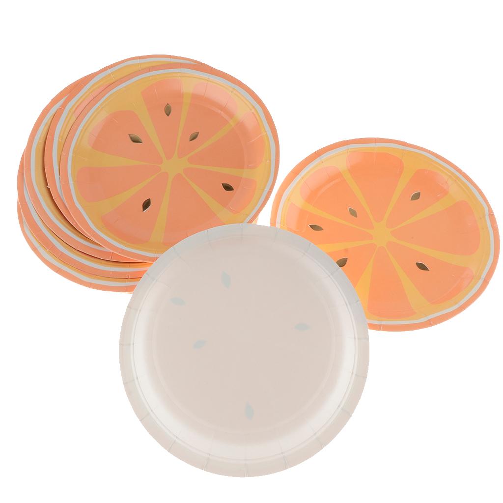 8 Pieces Gilding Fruit Lemon Paper Plates Disposable Party Cake Tray