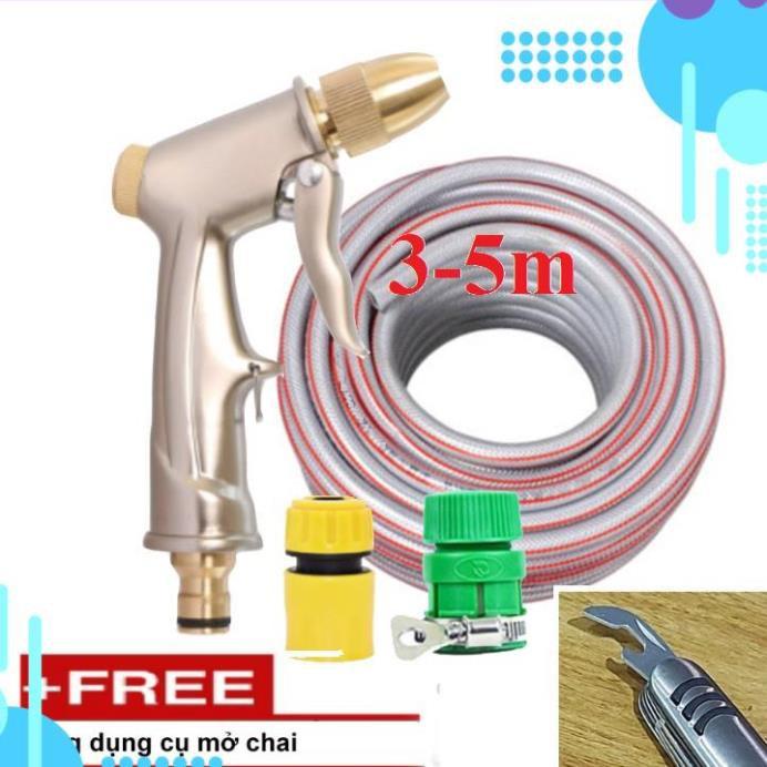 Bộ dây vòi xịt ️bơm nước phun sương️ ,tăng áp 3 lần,loại 3m,5m 206701-1 đầu đồng,cút nối nhựa vàng+ mở chai