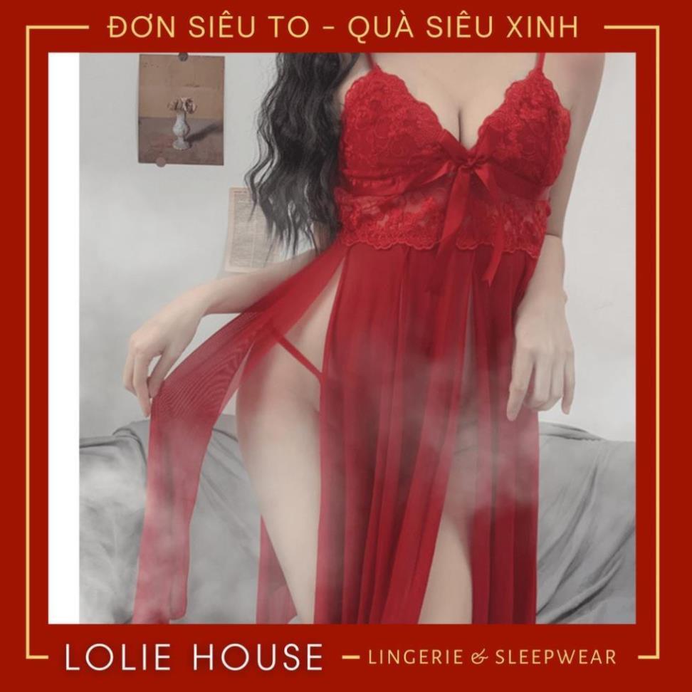 Váy ngủ 2 dây xẻ tà sexy - Đầm ngủ hai dây ren quyến rũ gợi cảm nâng ngực LOLIE HOUSE - VN3