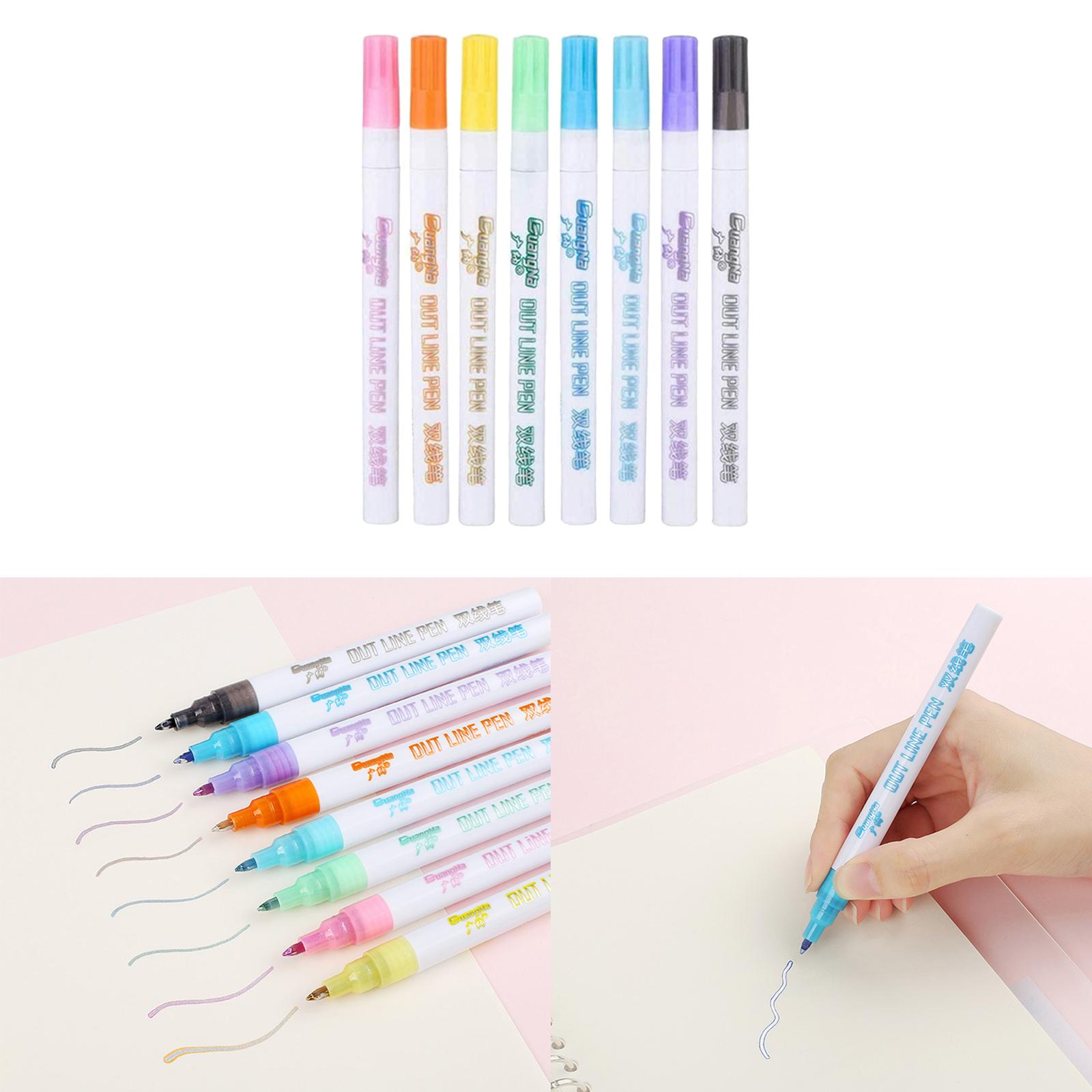 Double Line Markers Glitter Outline Pen, 8 Colors / 12 Colors Pens for Greeting Birthday Cards, Paintings, DIY Handbook, Illustration Sketching