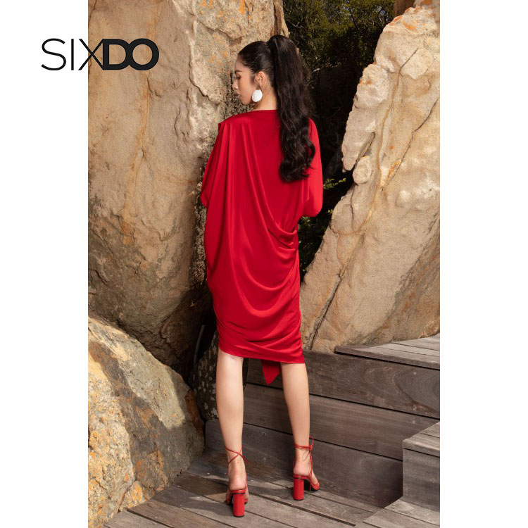 Đầm suông lụa vạt lệch thời trang nữ SIXDO