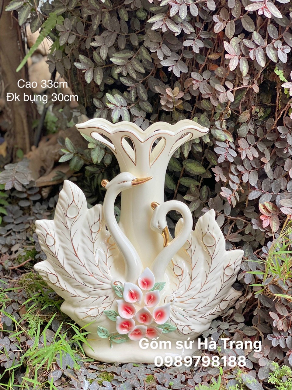 Lọ hoa gốm sứ cao cấp công đôi cao 33cm