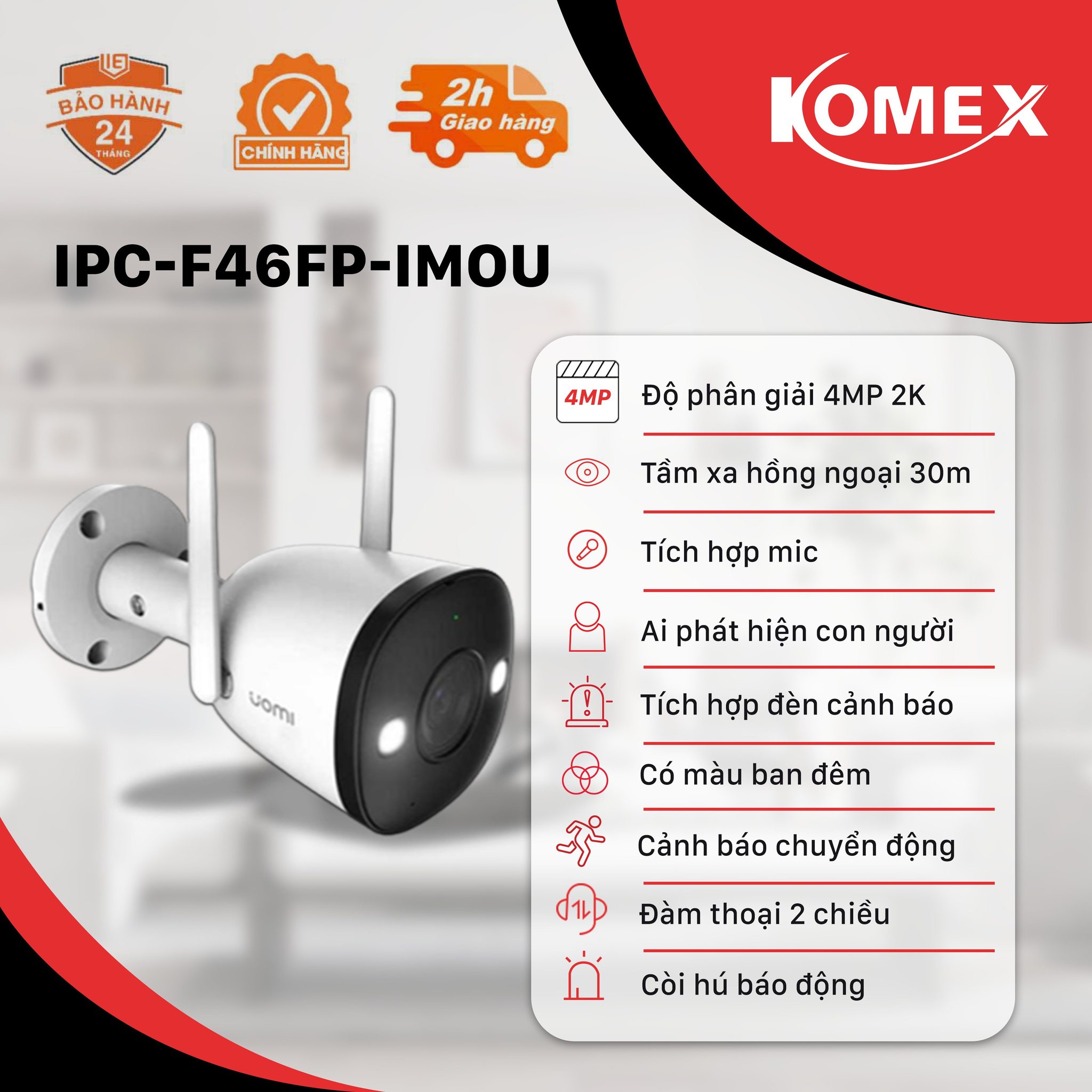 Camera Wifi ngoài trời Imou Bullet 2 IPC-F46FP - Hàng Chính Hãng