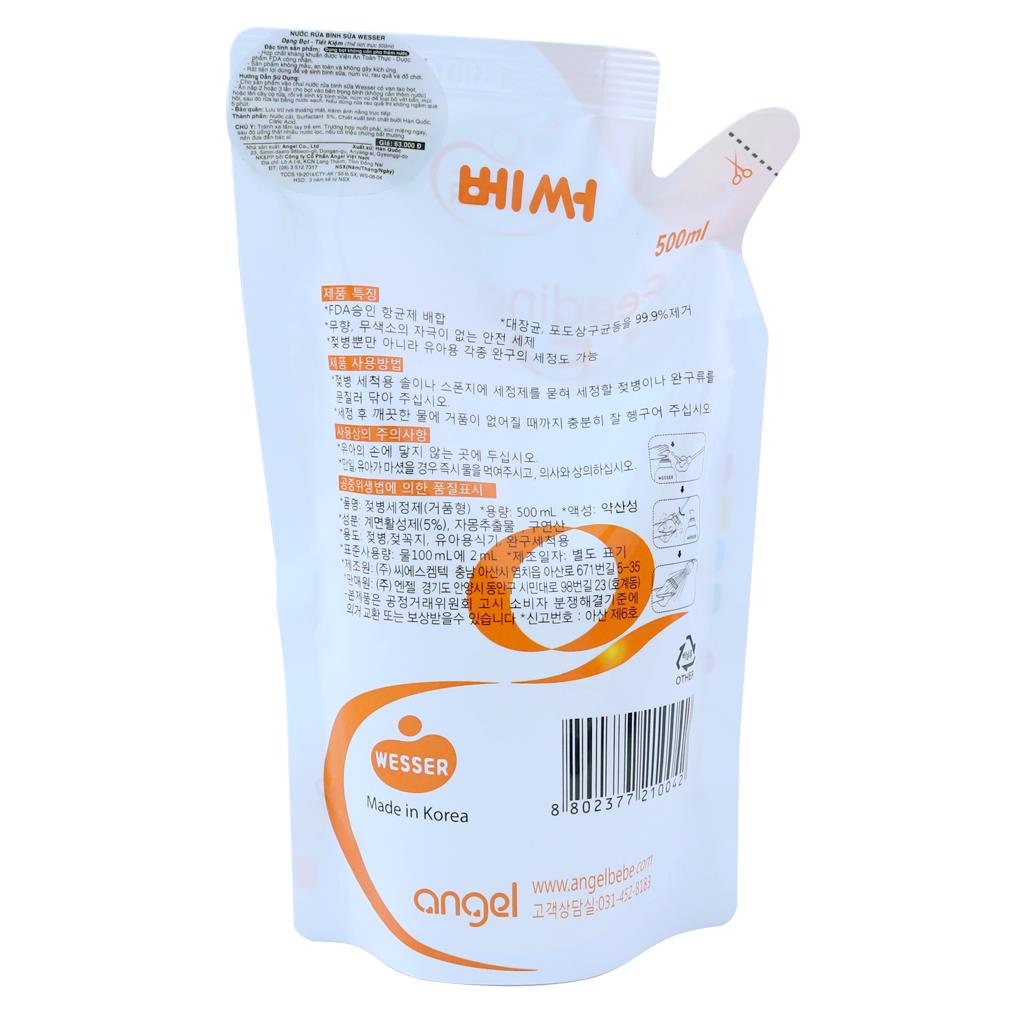 Bộ 4 Gói Nước Rửa Bình Sữa Wesser (500ml x 4)