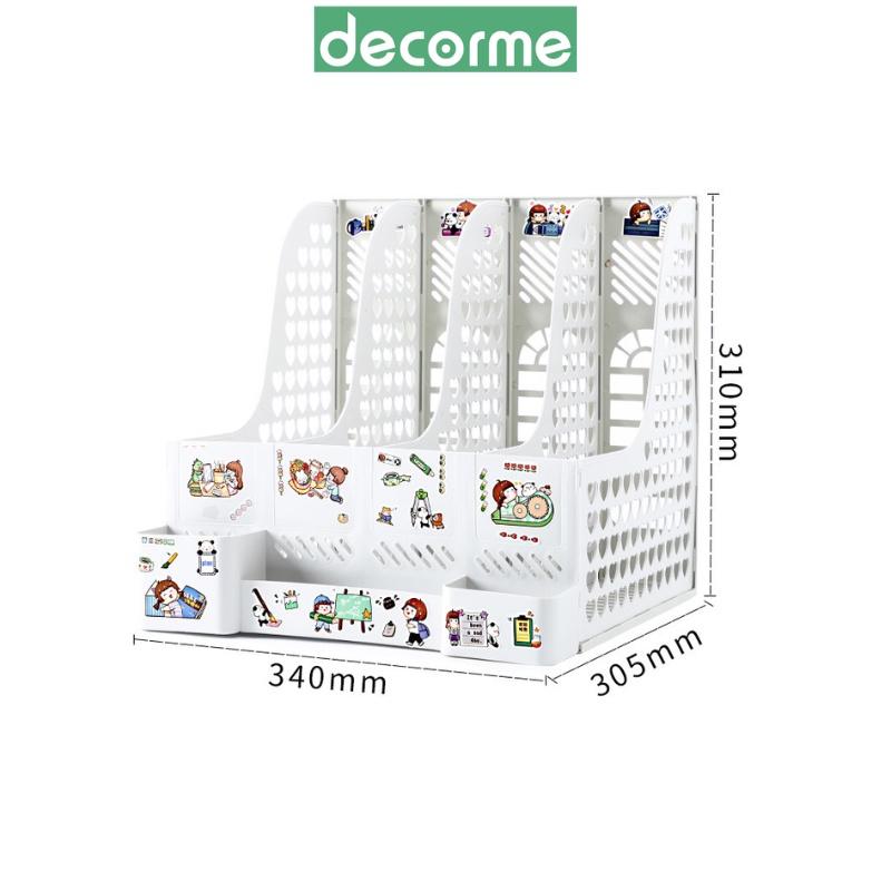 Kệ đựng tài liệu DecorMe khay đựng sách tài liệu văn phòng 4 ngăn giá đựng tài liệu sách vở để bàn tặng kèm sticker