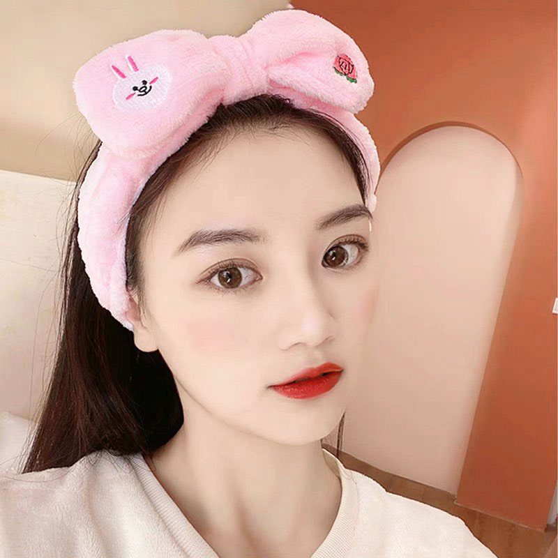 Băng đô nơ to bản lông dày xinh xắn, băng đô rửa mặt hoạt hình cute BD32