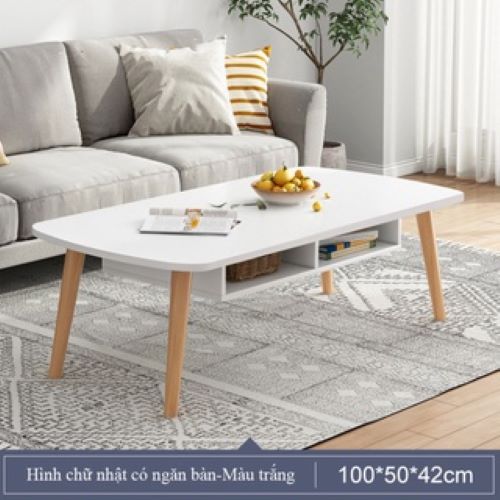 Bàn sofa, bàn trà chân gỗ tự nhiên kèm ngăn kéo lưu trữ đồ phong cách Bắc Âu phù hợp mọi căn hộ