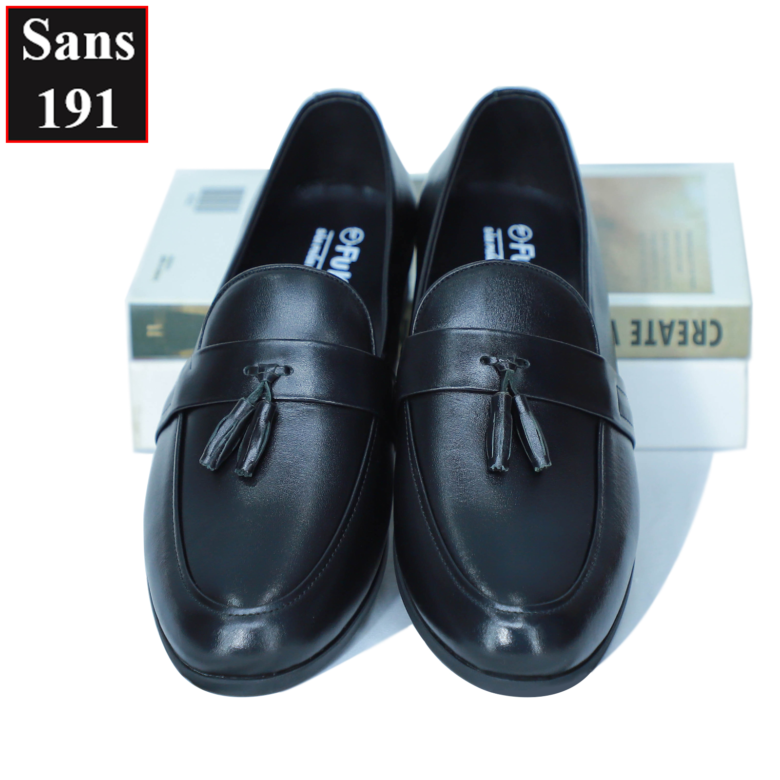 Giày lười nam da bò thật Sans191 giầy moca có chuông công sở cao cấp đẹp đen trơn penny loafer mọi hàn quốc mũi tròn