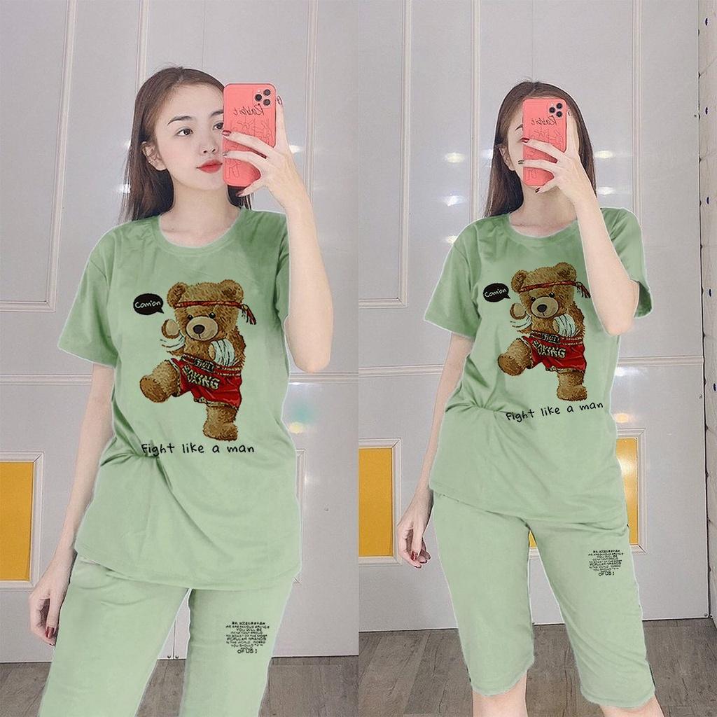 Đồ bộ mặc nhà nữ quần lửng bigsize mùa hè thun cotton thể thao đẹp dễ thương cute trung niên mặc ngủ đi chơi DBN06