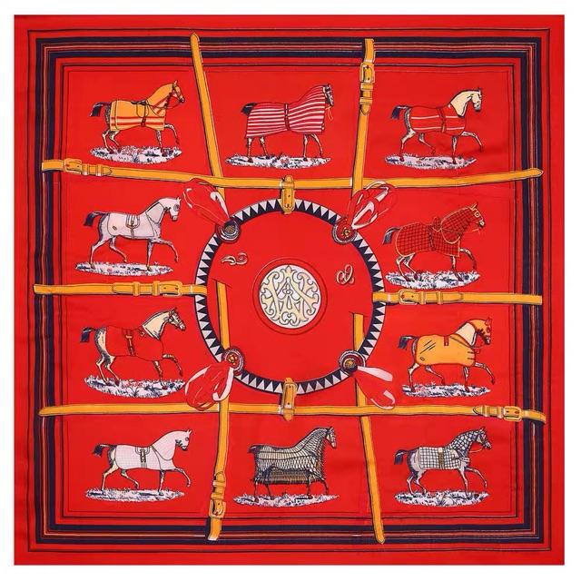 Khăn lụa vuông size 53x53cmchoàng cổ lụa in hình con ngựa mini dễ thương - Khăn turban