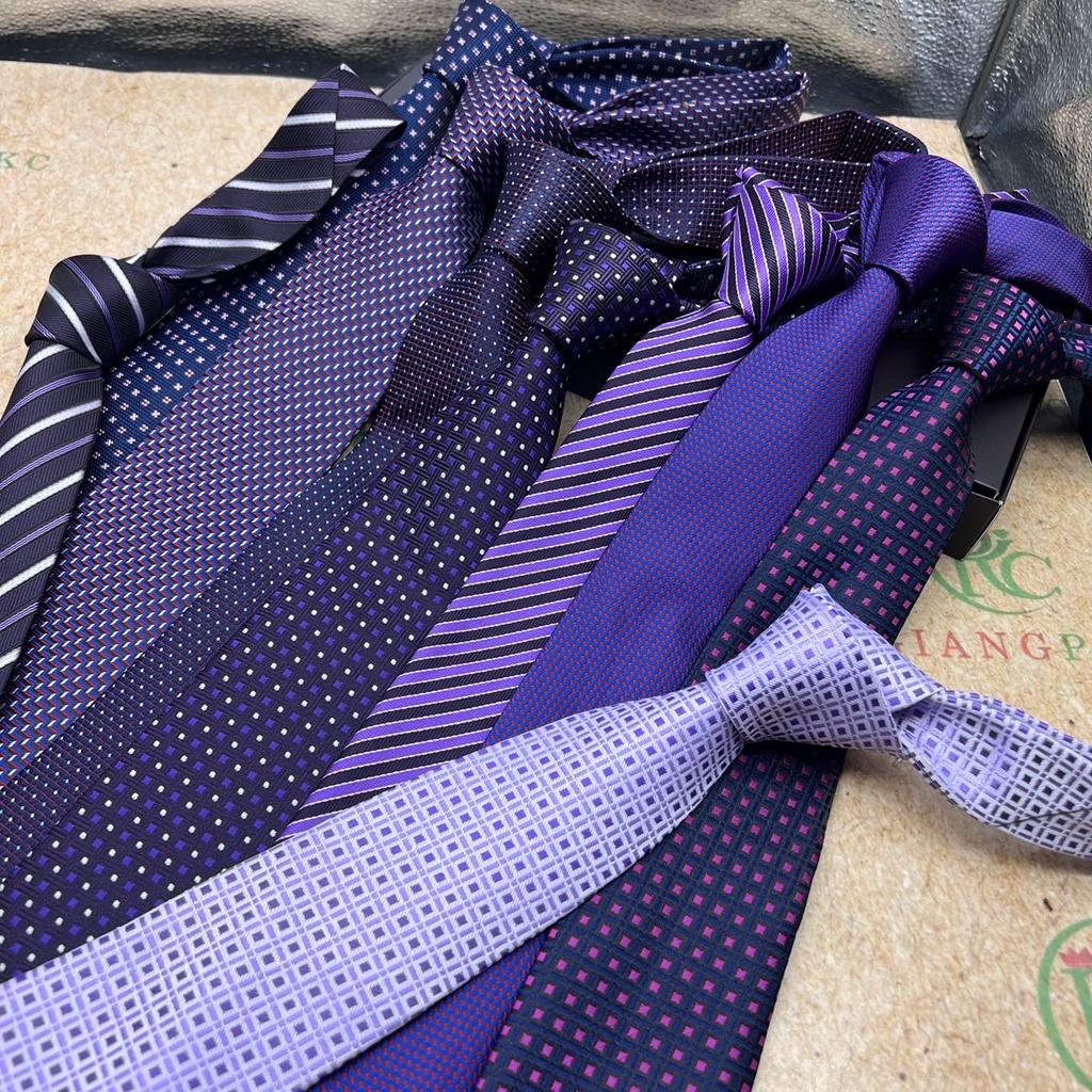 Cà vạt nam màu tím trung niên bản 8cm dài tự thắt hàng dầy 3 lớp dành cho Lãnh Đạo Phụ kiện cưới Giang