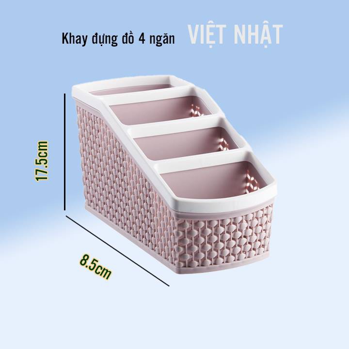 Khay nhựa tiện ích 4 ngăn Việt Nhật (5696) để bàn đựng bút, đồ dùng đa năng