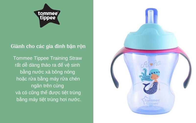 Bình tập uống có ống hút cho bé Tommee Tippee Training Straw 230ml từ 9 tháng - Tím