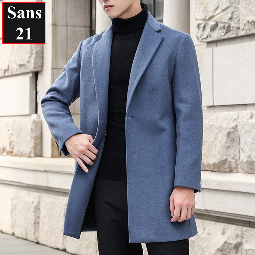 Áo blazer nam lông cừu Sans21 măng tô cao cấp khoác dạ hàn quốc manto choàng ngoài bigsize big size màu đen xanh dương