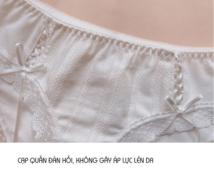 Quần Lót Cotton Nữ Phong Cách Nhật Bản Màu Kẹo Ngọt Viền Ren Đính Nơ P191