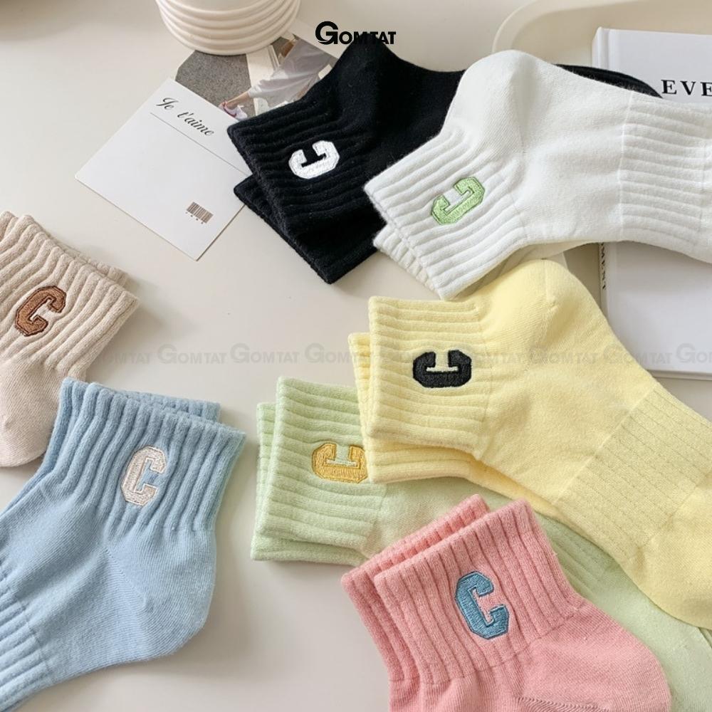 Tất vớ nữ cổ ngắn cao cấp GOMTAT mẫu chữ C, chất liệu cotton mềm mại, thấm hút, thoáng khí - PO-CONGAN-C-3014-1DOI