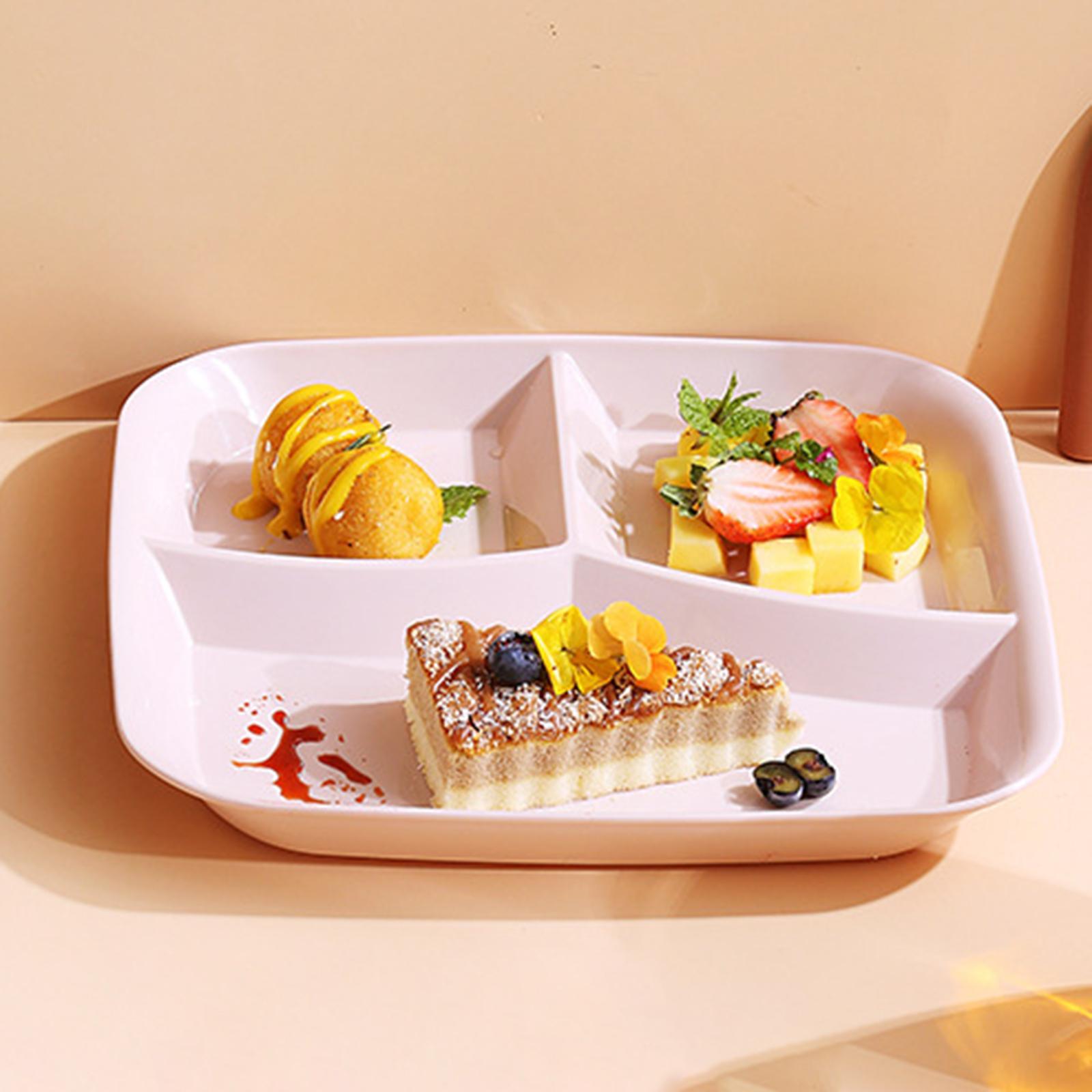 2 Pieces 3-Compartment Food Dishes Plates Tray for Restaurant Kitchen