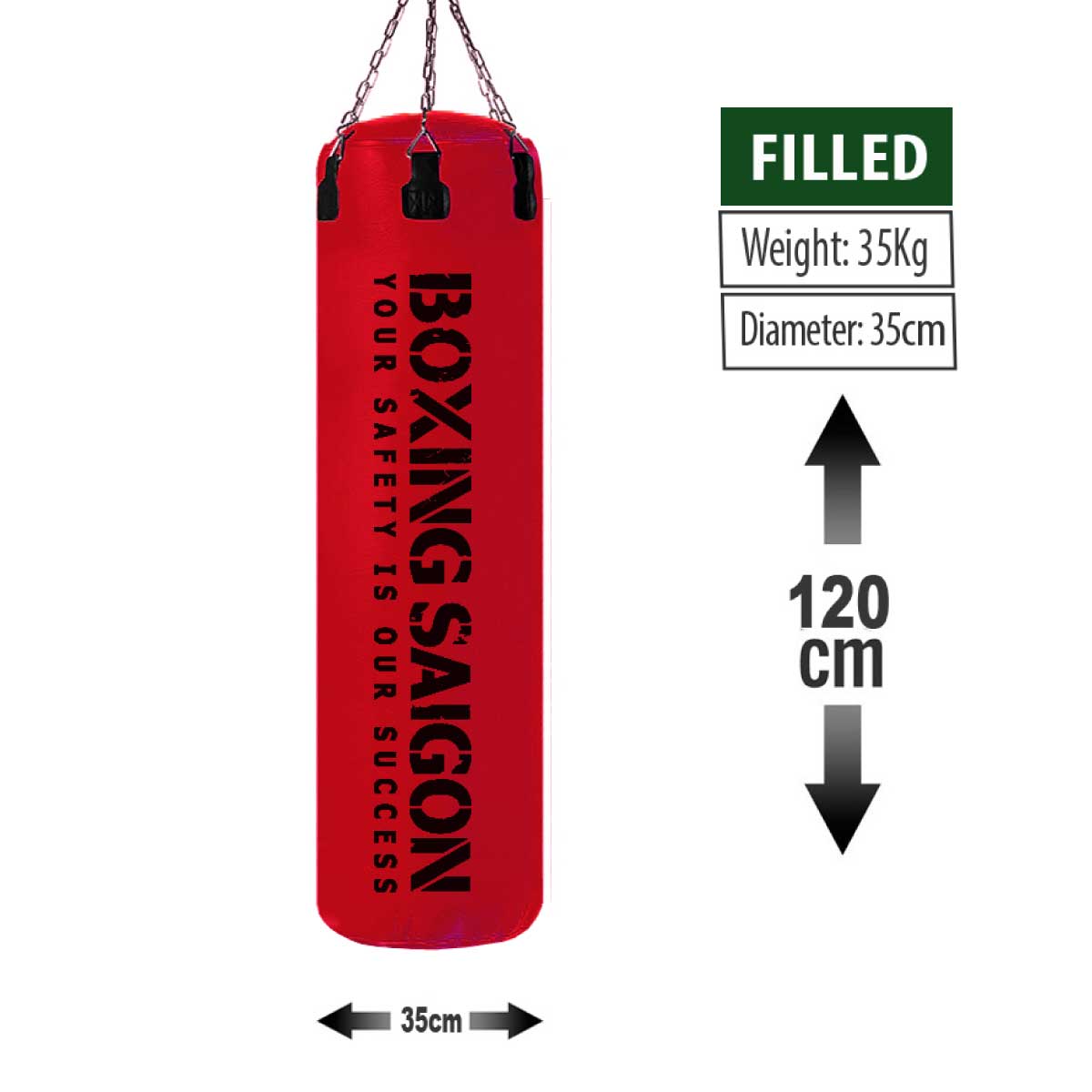 Bao cát đấm bốc Boxing 1m2 dây xích đỏ đậm - Tặng móc treo bao