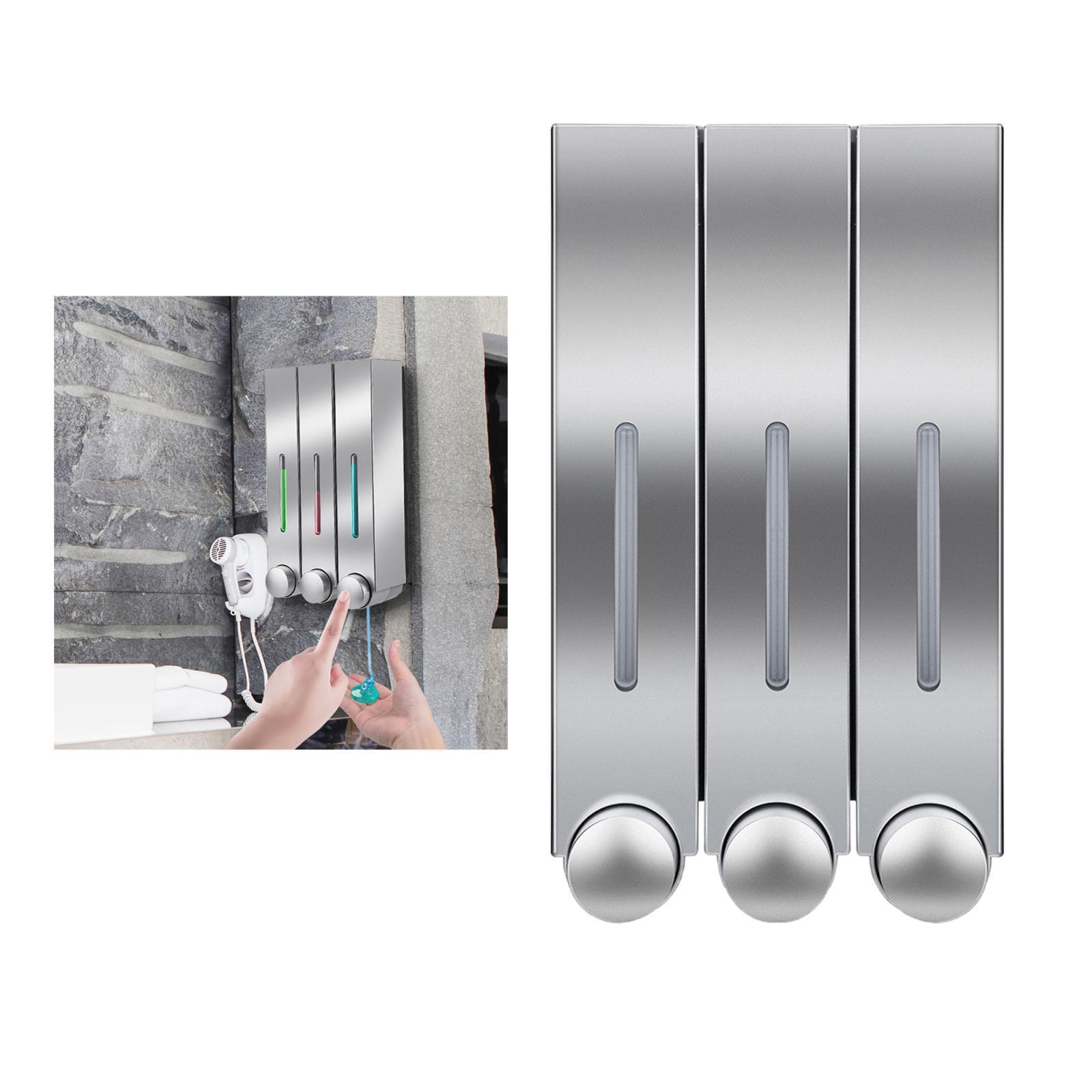 2X Wall Mounted Soap Dispenser Shower Lotion Shampoo Gel Bottle Triple Silver