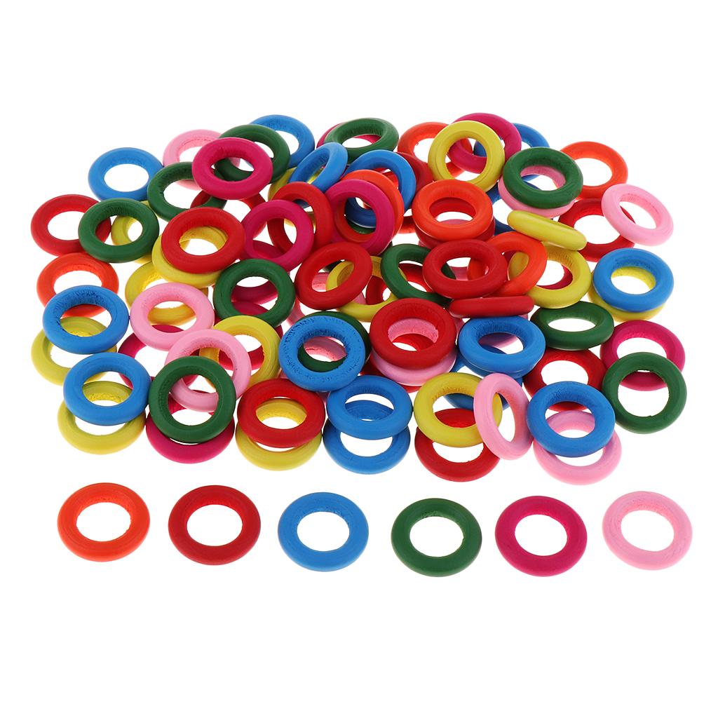 2xDyed Mixed Color Wood Ring Pendant Connector Jewelry Making 0.79inch 100Pcs