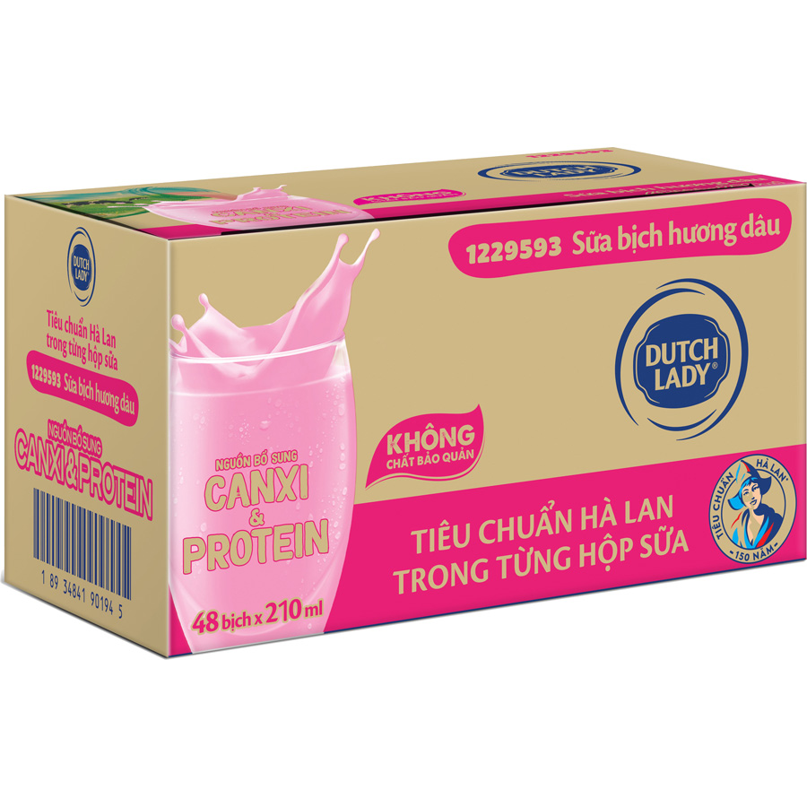 Thùng 48 Bịch Sữa Tiệt Trùng Dutch Lady Cô Gái Hà Lan Dâu (48X210ml)