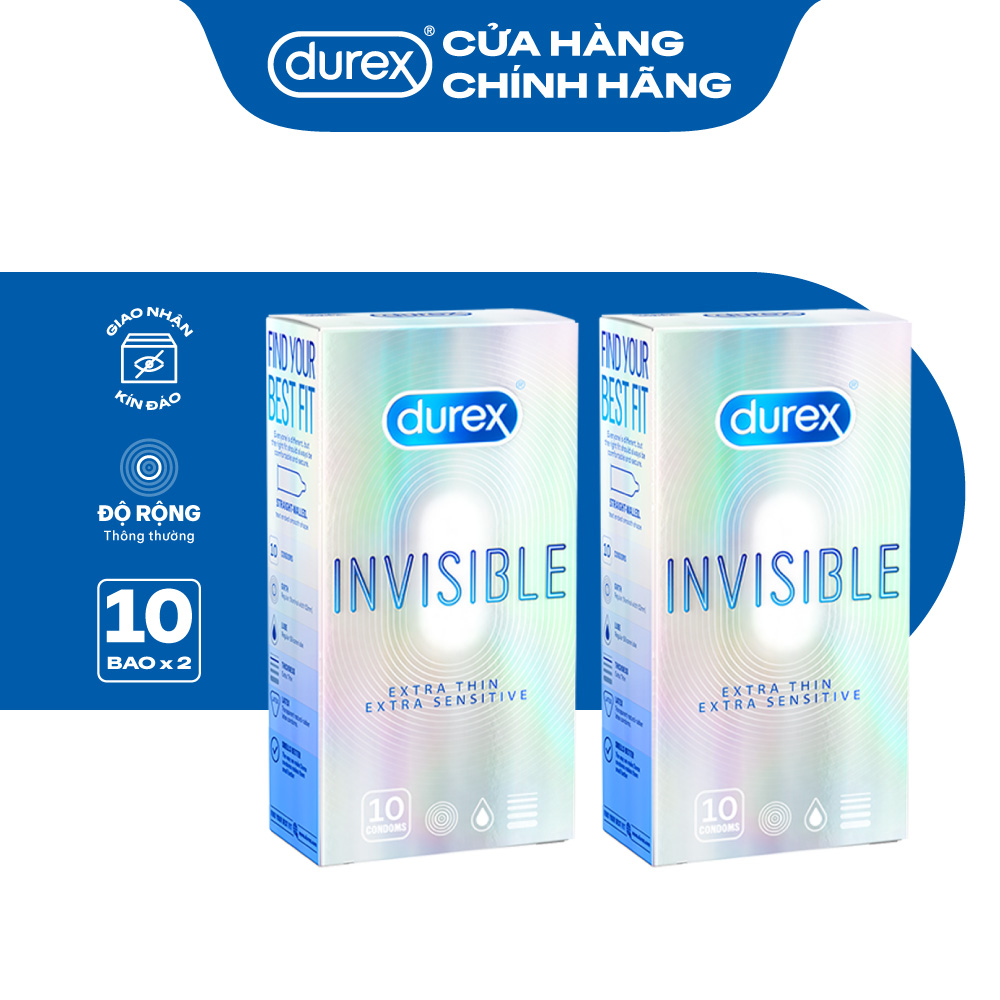 COMBO 2 HỘP BAO CAO SU DUREX INVISIBLE EXTRA THIN EXTRA SENSITIVE 10S (10 bao/hộp)