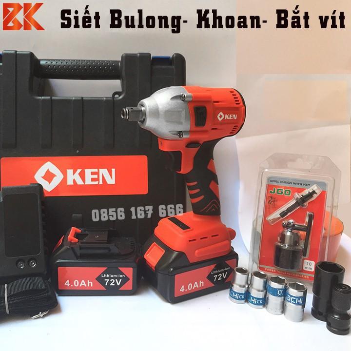 Máy Siết Bulong KEN 72V - TẶNG 5 Đầu khẩu, 1 Đầu Chuyển Vít, 1 Đầu chuyển khoan - Máy bắt vít, máy siết bu lông 72V