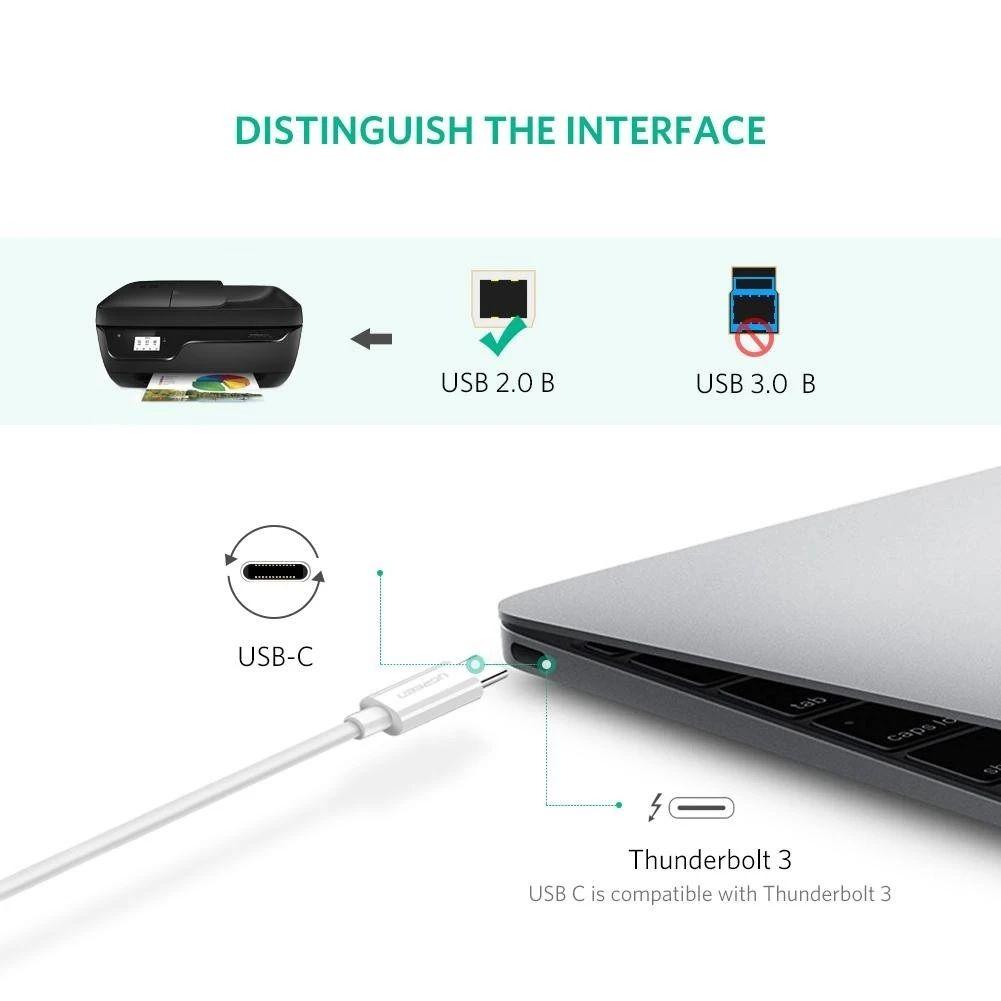 Ugreen UG80812US241TK 3M màu đen cáp USB type C ra Type B 2.0 Printer Scanner - HÀNG CHÍNH HÃNG