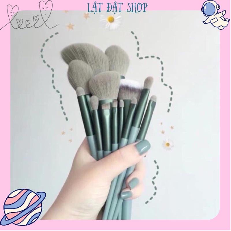 Bộ cọ trang điểm 13 cây kèm túi vải và hộp - Bộ cọ Fix màu xanh pastel
