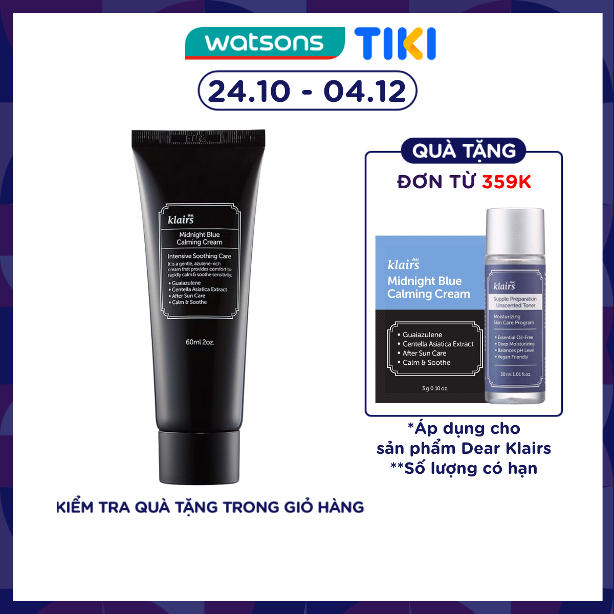 Kem Dưỡng Dear Klairs Làm Dịu Và Phục Hồi Da Midnight Blue Calming Cream 60ml