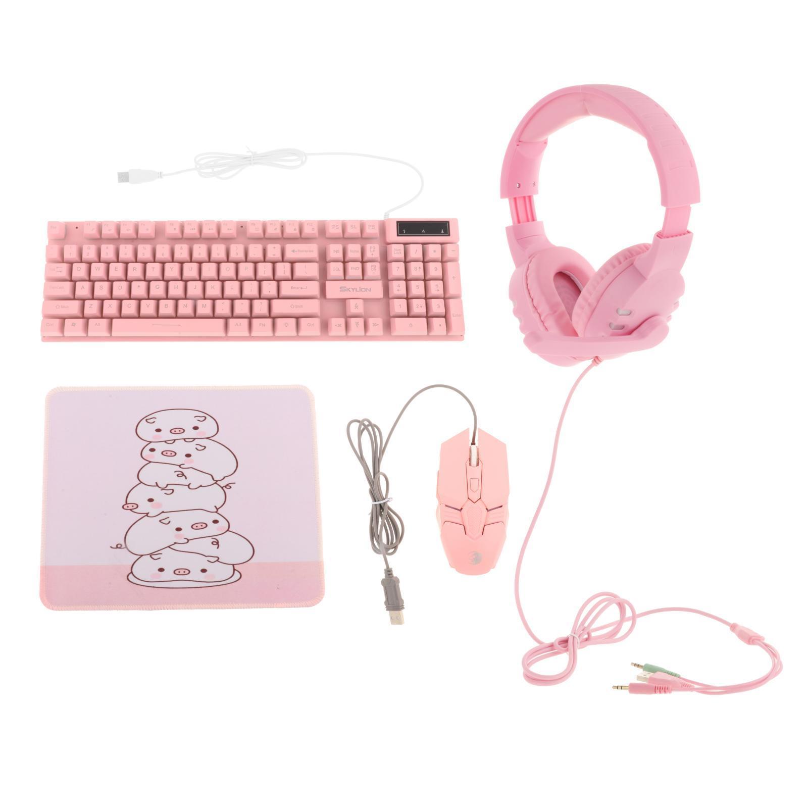 Gaming Keyboard Combo Programmable Mouse 4 in 1 for Computer Gamer Pink