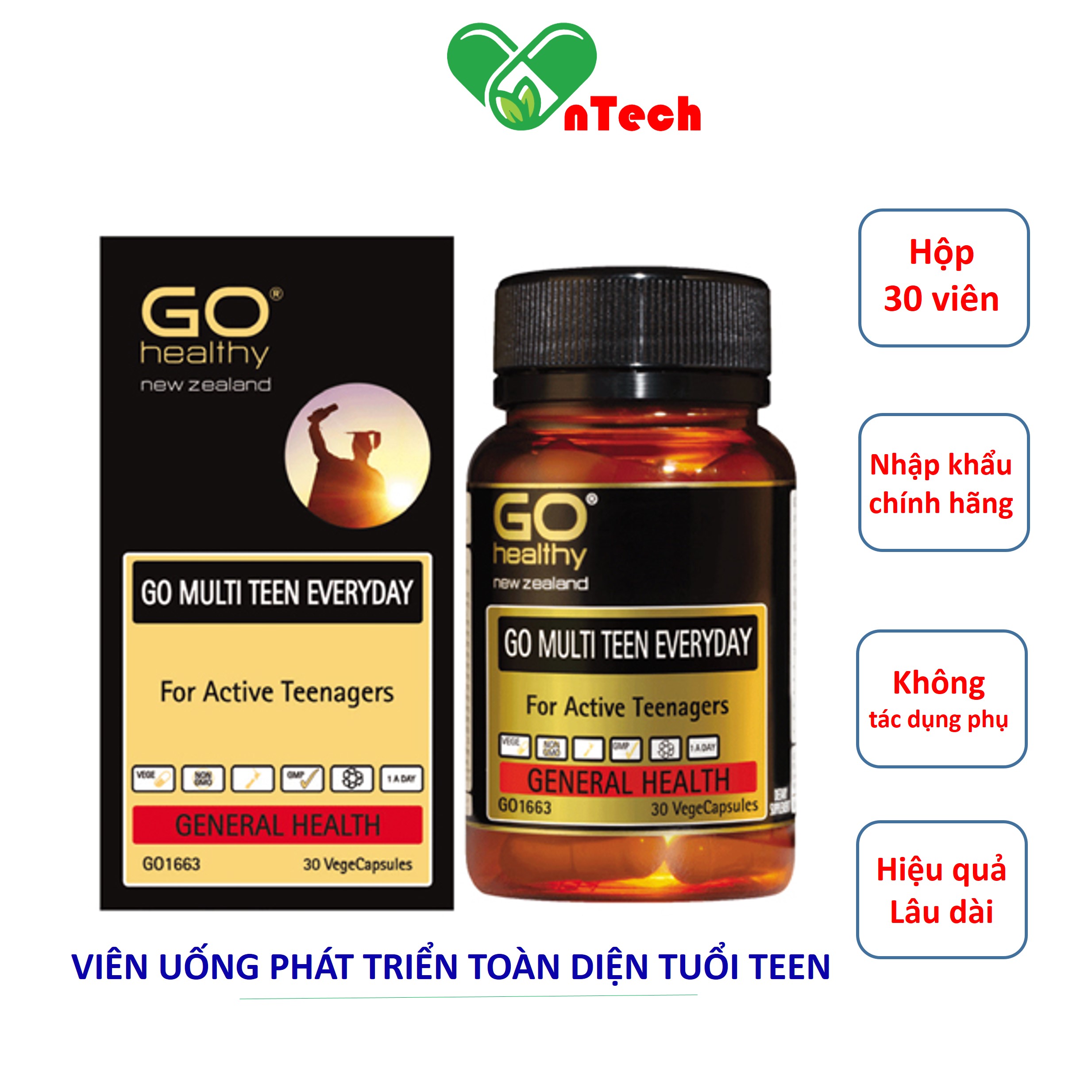 Viên uống Go Healthy GO MULTI TEEN EVERYDAY Bổ sung vitamin khoáng chất tăng khả năng tập trung giúp phát triển toàn diện cho tuổi Teen hộp 60 viên