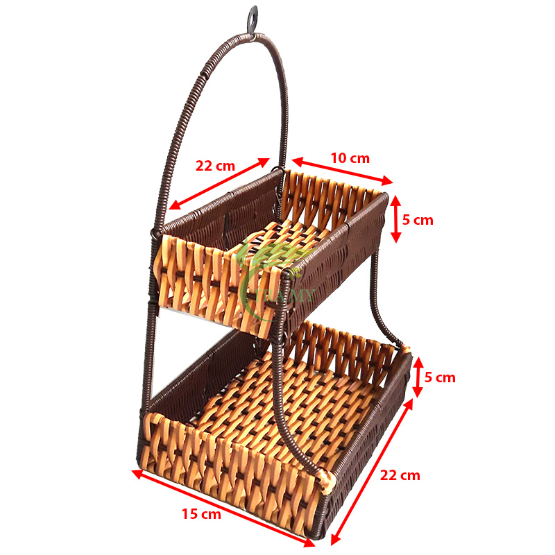 Kệ 2 tầng treo dây tròn 2 màu nhựa đan giả mây đựng vật dụng gia đình đa dụng tiện lợi thẩm mỹ  cao