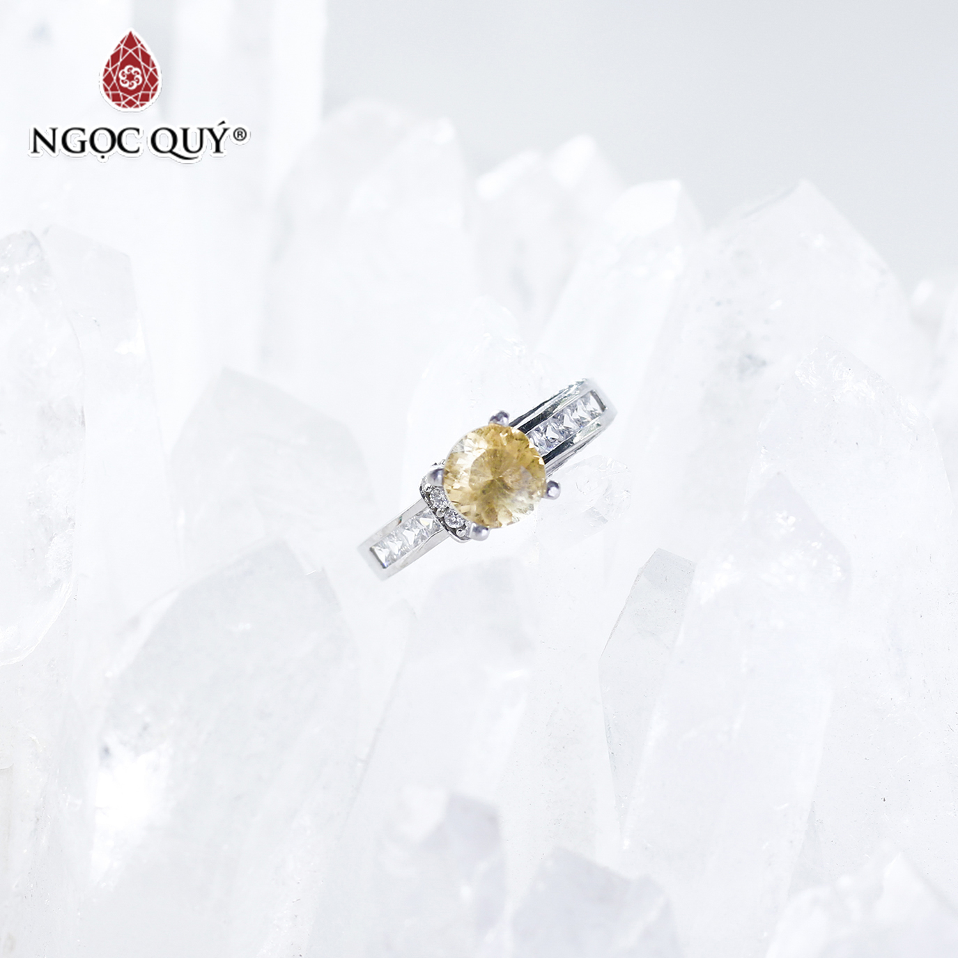 Nhẫn bạc nữ đá Citrine mệnh thổ, kim - Ngọc Quý Gemstones