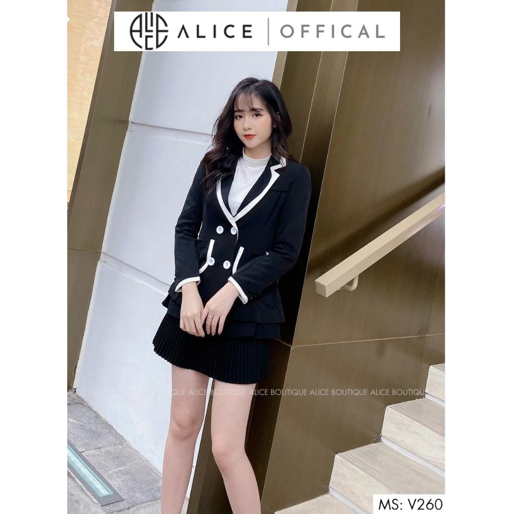 Áo Vest Nữ Thiết Kế Màu Đen ALICE Phối Viền Trắng Trẻ Trung Thanh Lịch V260