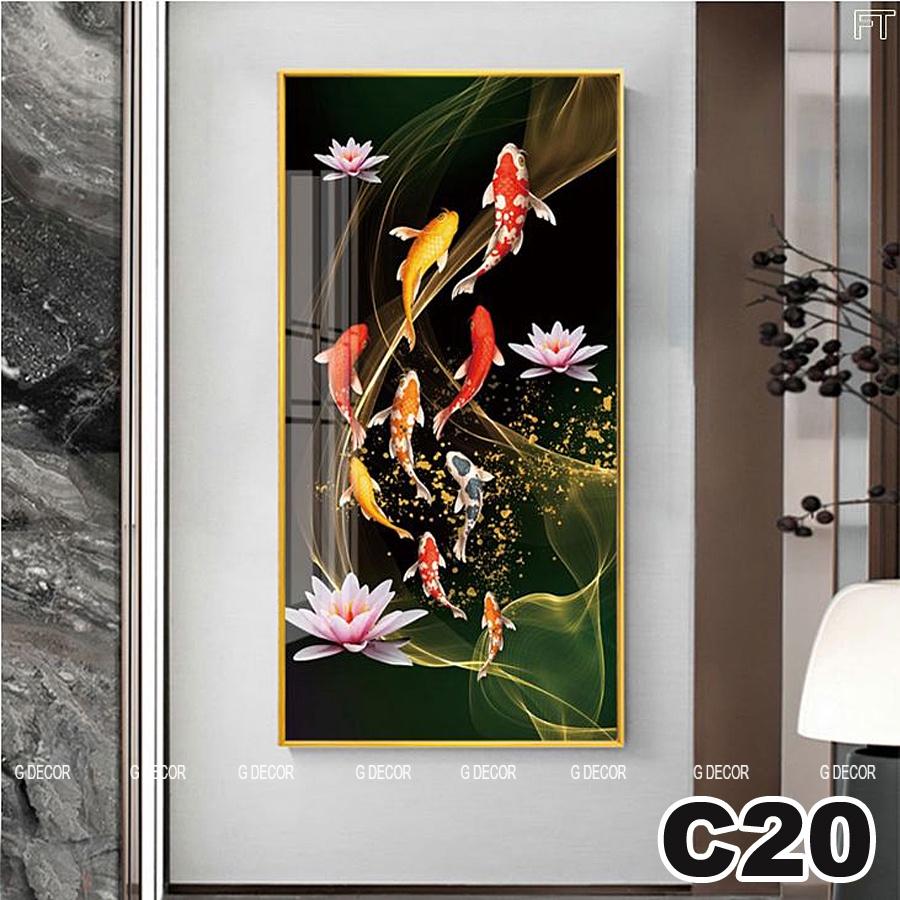 Tranh treo tường canvas 1 bức phong cách hiện đại Bắc Âu 19, tranh cửu ngư quần hội trang trí phòng khách, phòng ngủ