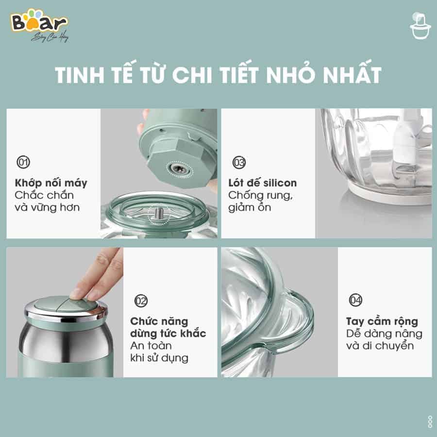 Máy xay thịt Bear 2.5L QSJ-C04R8S, máy xay tỏi ớt, xay thịt siêu nhanh- Hàng chính hãng