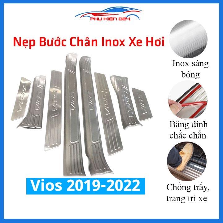 Bộ ốp bậc cửa trong ngoài nẹp bước chân Vios 2019-2020-2021-2022 Inox chống trầy trang trí xe