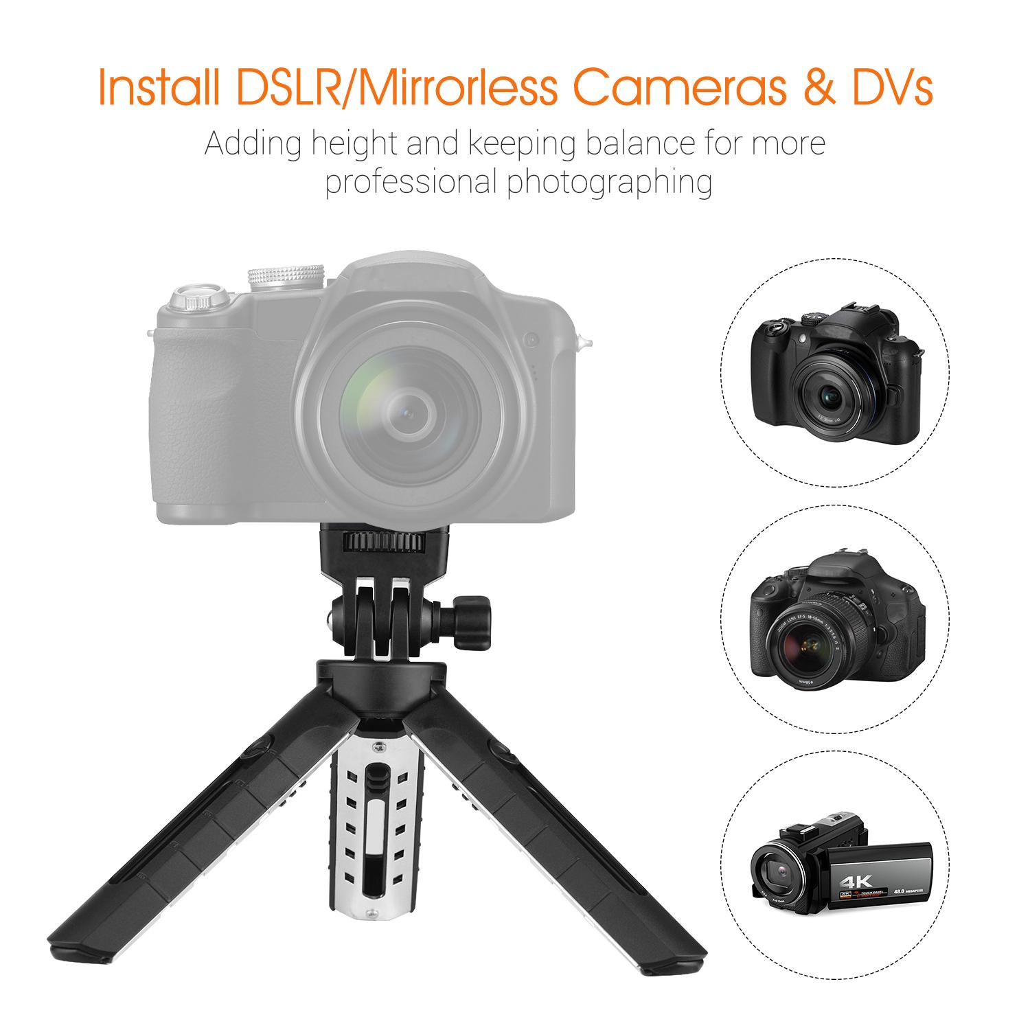 Chân đế gấp ba chân để bàn mini với vít gắn 1/4 inch 5 cấp có thể điều chỉnh cho máy ảnh DSLR không gương lật DV LED