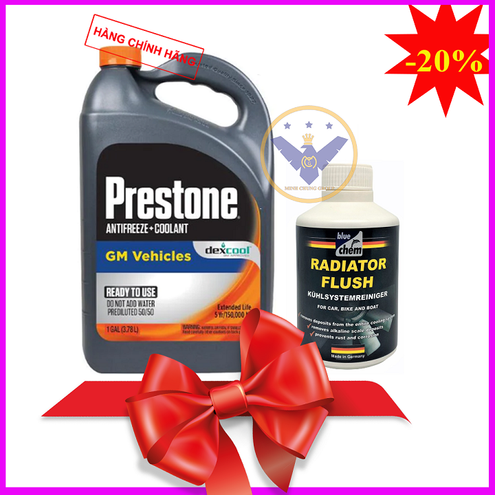 COMBO Nước làm mát xe ô tô DEXCOOL Prestone can 3.78L + Súc két nước 200ml