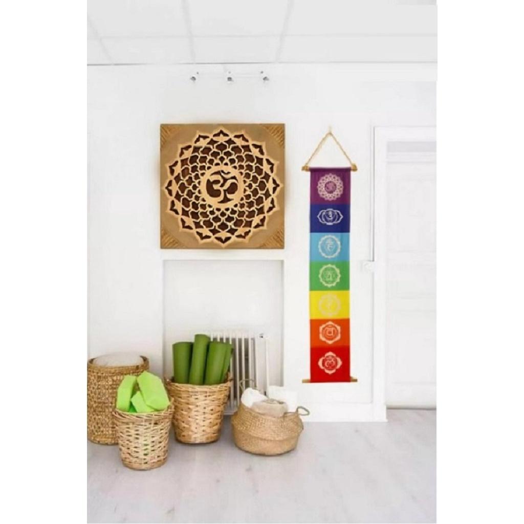 Tranh Gỗ Decor Hoa Mandala Chữ Om Treo Tường Phòng Thiền , Yoga ĐK40cm