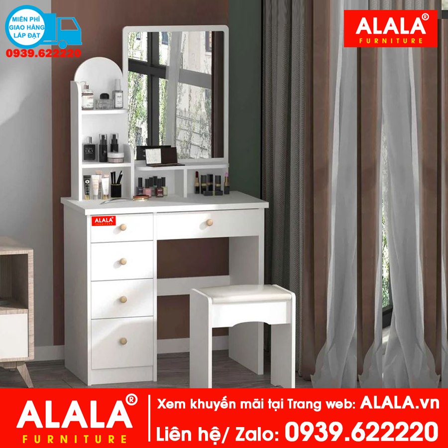 Bàn trang điểm ALALA804 màu trắng + Ghế ngồi - Thương hiệu ALALA