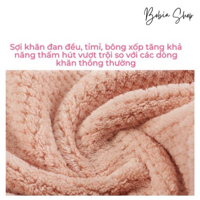 Khăn quấn tóc nhanh khô, Khăn ủ tóc siêu thấm hút Microfiber cao cấp, mềm mịn, bông xốp 2 cúc gấu dễ thương