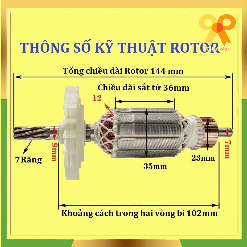 Rotor máy khoan bê tông cho BOSCH GSH 2-24 DSE / 2-26 đời mới nhông 7 Răng thân ngắn