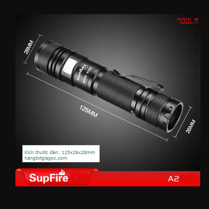 Đèn pin led siêu sáng Supfire A2 pin Lithium, sạc USB ( Hàng Chính Hãng )
